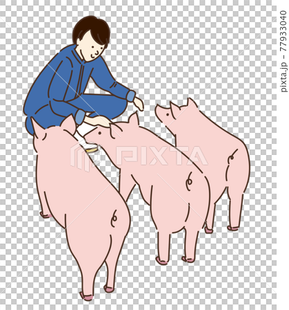 農業女子　畜産女子　養豚　女性　イラスト 77933040