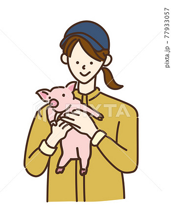 農業女子　畜産女子　養豚　女性　イラスト 77933057