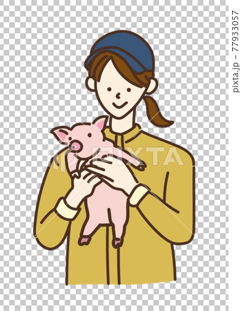 農業女子　畜産女子　養豚　女性　イラスト 77933057
