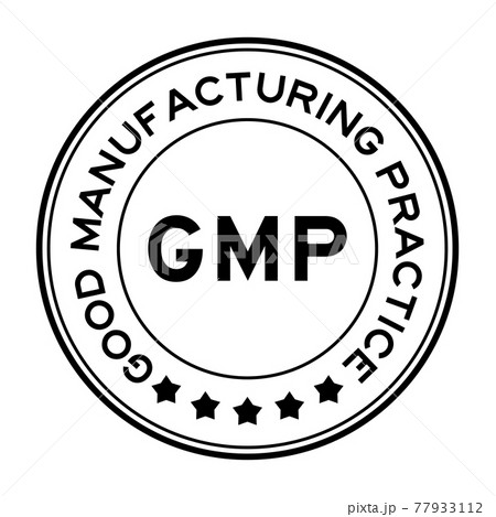 Black color GMP Good manufacturing practice round label stamp on white background 77933112