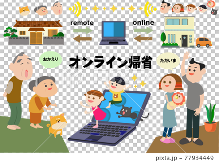 オンラインで帰省する家族のイラスト 77934449