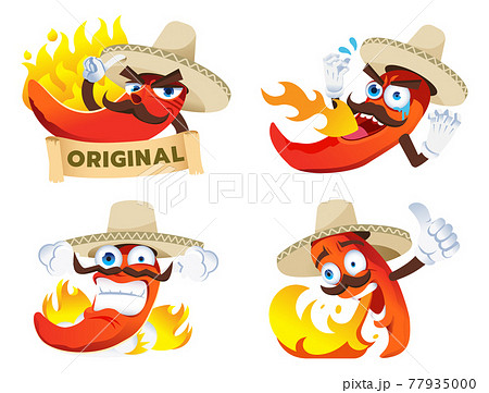 Chili cartoon character tasted a spicy from product's spiciness in Mexican style. Chili cartoon character tasted a spicy from product's spiciness in Mexican style. 77935000