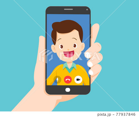 hand hold smartphone video call with young man 77937846