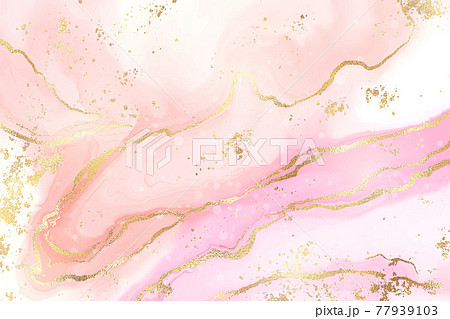 Gradient rose liquid marble or watercolor background with glitter foil textured stripes. Pink marbled alcohol ink drawing effect. Vector illustration design template for wedding invitation 77939103