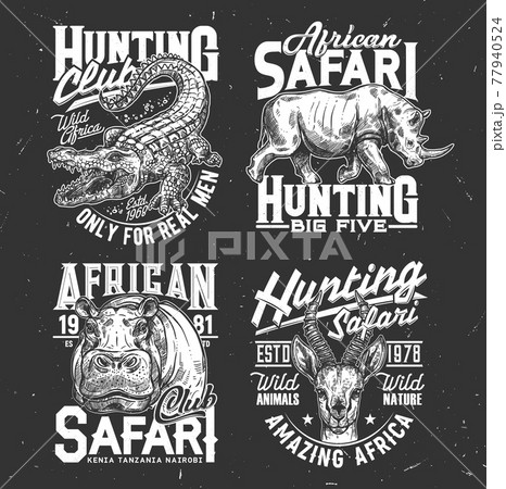 Safari hunting tshirt prints sketch vector set 77940524