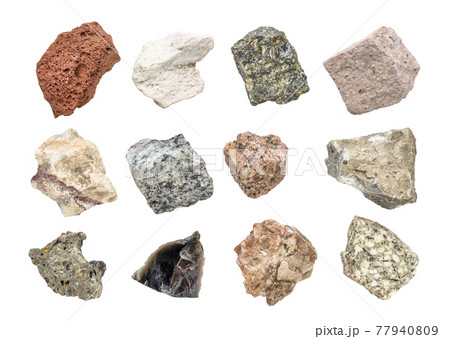 igneous rock geology collection isolated on white igneous rock geology collection isolated on white 77940809
