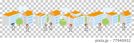 People walking with the cityscape (orange roof) People walking with the cityscape (orange roof) 77940932