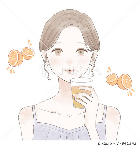 オレンジジュースを飲む女性のイラスト素材