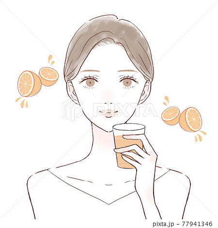 オレンジジュースを飲む女性のイラスト素材