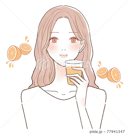 オレンジジュースを飲む女性のイラスト素材