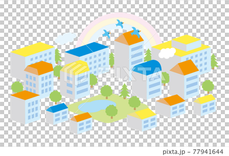City with a rainbow (colorful roof) - Stock Illustration [77941644] - PIXTA