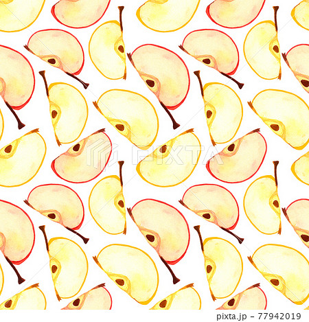 Fresh apples pattern. Sliced cut quarters apple watercolor seamless pattern. 77942019