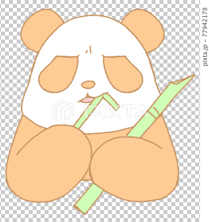 笹を食べながら不満そうな表情をするパンダ（橙色） 77942178