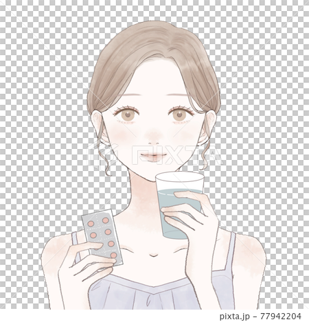 錠剤タイプの薬を飲む女性 錠剤タイプの薬を飲む女性 77942204