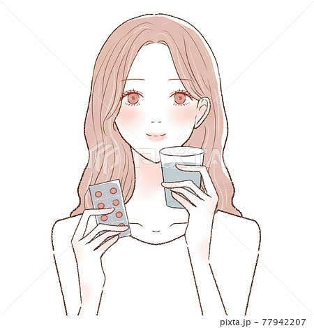 錠剤タイプの薬を飲む女性のイラスト素材