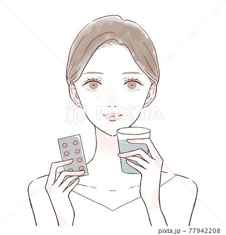 錠剤タイプの薬を飲む女性 錠剤タイプの薬を飲む女性 77942208