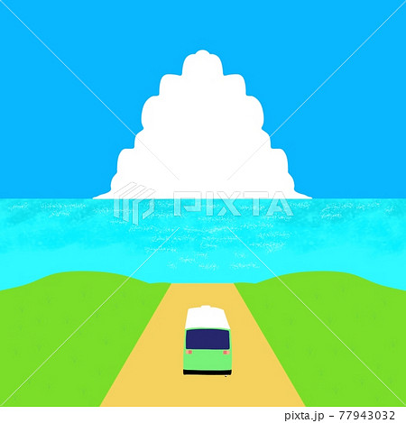 夏景色 海と入道雲のイラスト素材