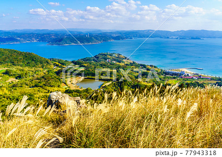 川内峠のススキ秋景色　【長崎県平戸市】 77943318