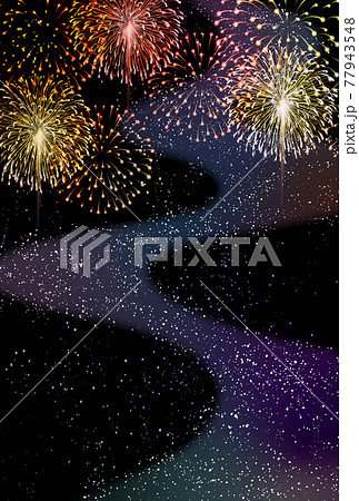 花火　七夕　天の川　背景 77943548
