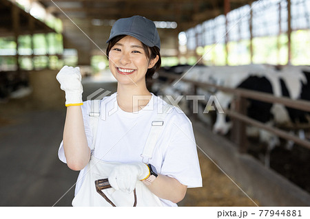 牧場で働く若い酪農家 牧場で働く若い酪農家 77944881