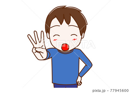 動画素材・3番の指を指す少年 77945600