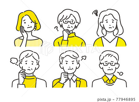 シンプルなシニアの線画ベクターイラスト素材 ネガティブ 怒りや困惑のイラスト素材