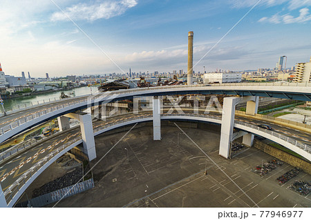 大阪市西成区側から見る千本松大橋(めがね橋) 77946977