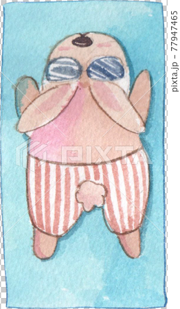 Rabbit with summer watercolor 77947465