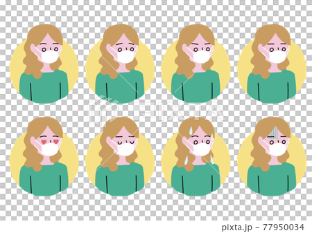 Female person illustration icon with masks of various facial expressions Female person illustration icon with masks of various facial expressions 77950034
