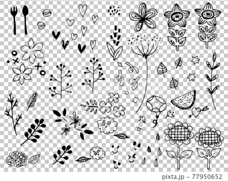 かわいい夏の植物と小物の手書きラフセット かわいい夏の植物と小物の手書きラフセット 77950652