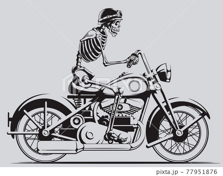 Silhouette Vintage Skeleton Biker Riding Motorcycle Retro Chopper 77951876