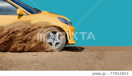 Rally racing car on dirt track. 77952833
