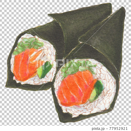 手描き飲食メニュー サーモン手巻き寿司のイラスト素材
