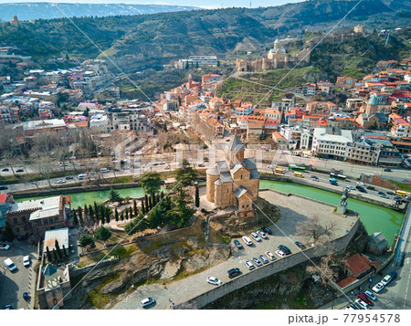 aerial photo. City landscape of Tbilisi and the Kura river aerial photo. City landscape of Tbilisi and the Kura river 77954578