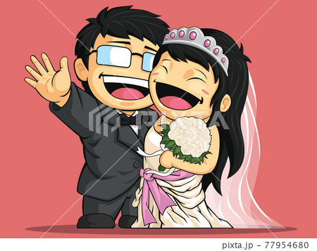 Happy Wedding Bride Groom Couple Engagement Cartoon Illustration Happy Wedding Bride Groom Couple Engagement Cartoon Illustration 77954680