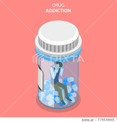 Flat Isometric Vector Concept of Drug Abuse and Addiction. 77954949