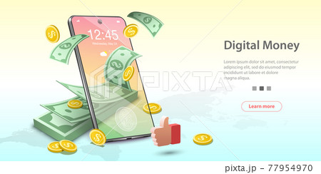 Vector Concept Illustration of Digital Money, Mobile Banking, Online Wallet. 77954970