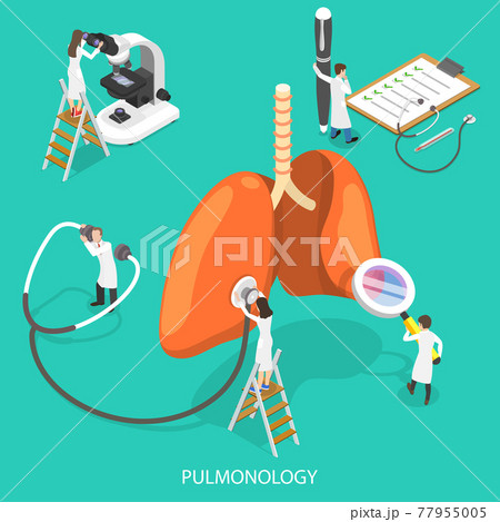 Isometric Flat Vector Illustration of Respiratory Medicine, Pulmonology Concept. 77955005