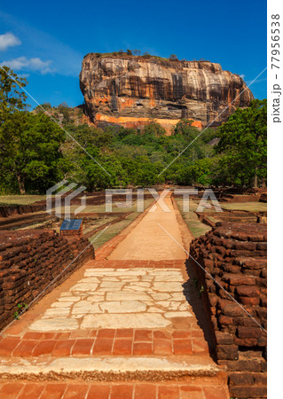 Famous tourist landmark - ancient Sigiriya rock, Sri Lanka Famous tourist landmark - ancient Sigiriya rock, Sri Lanka 77956538