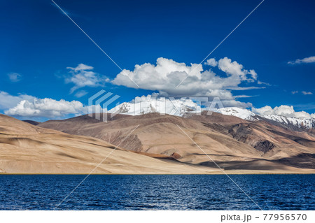Lake Tso Moriri in Himalayas. Ladakh, Inda Lake Tso Moriri in Himalayas. Ladakh, Inda 77956570