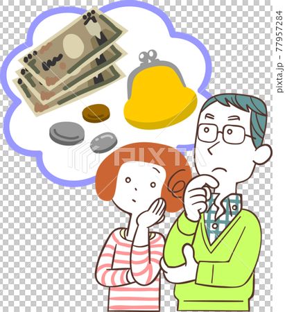 お金について考える夫婦 77957284