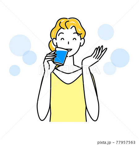 熱中症対策 水分補給をしている可愛い女性 イラスト シンプル ベクターのイラスト素材