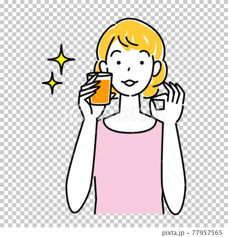 Heat stroke measures Cute woman drinking orange juice for hydration Illustration Simple Vector 77957565