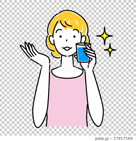 熱中症対策 水分補給をしている可愛い女性 イラスト シンプル ベクターのイラスト素材