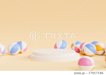 Podium or pedestal for products or advertising with inflatable beach balls, summer minimal 3d illustration render 77957586