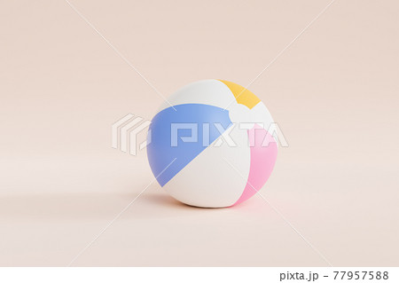 Summer beige background with inflatable beach ball, minimal 3d illustration render 77957588