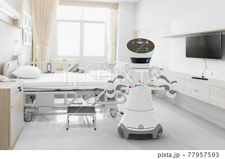 Healthcare robot delivered the necessary medical equipment to COVID-19 patients, 3d rendering 77957593