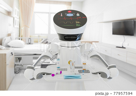 Healthcare robot delivered the necessary medical equipment to COVID-19 patients, 3d rendering 77957594