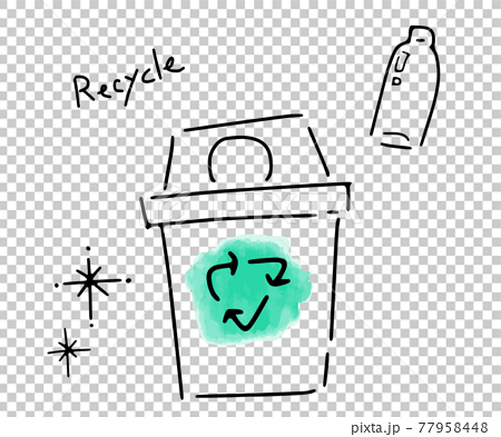 ペットボトルとリサイクルゴミ箱のシンプルイラストのイラスト素材