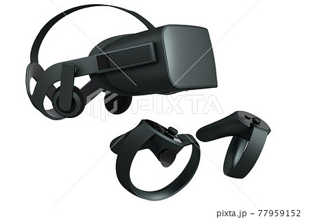 Virtual reality glasses and controllers for online gaming on white background Virtual reality glasses and controllers for online gaming on white background 77959152